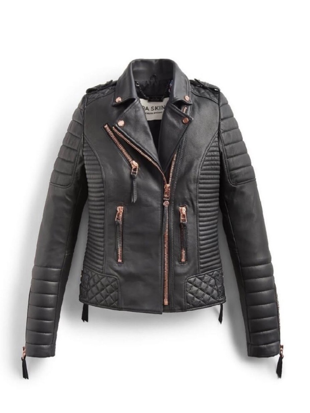 LIMITED EDITION Boda Skins - Kay Michaels Quilted Biker Leather Jacket - Black